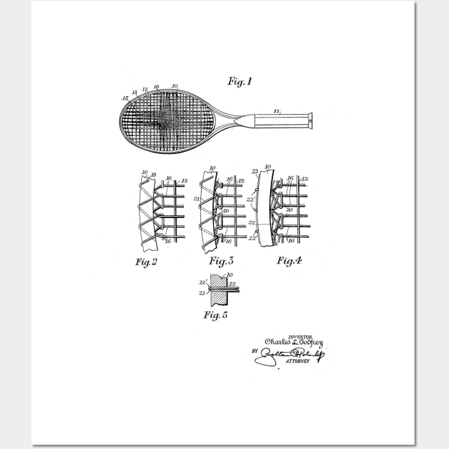 Tennis Racket Vintage Patent Drawing Wall Art by TheYoungDesigns